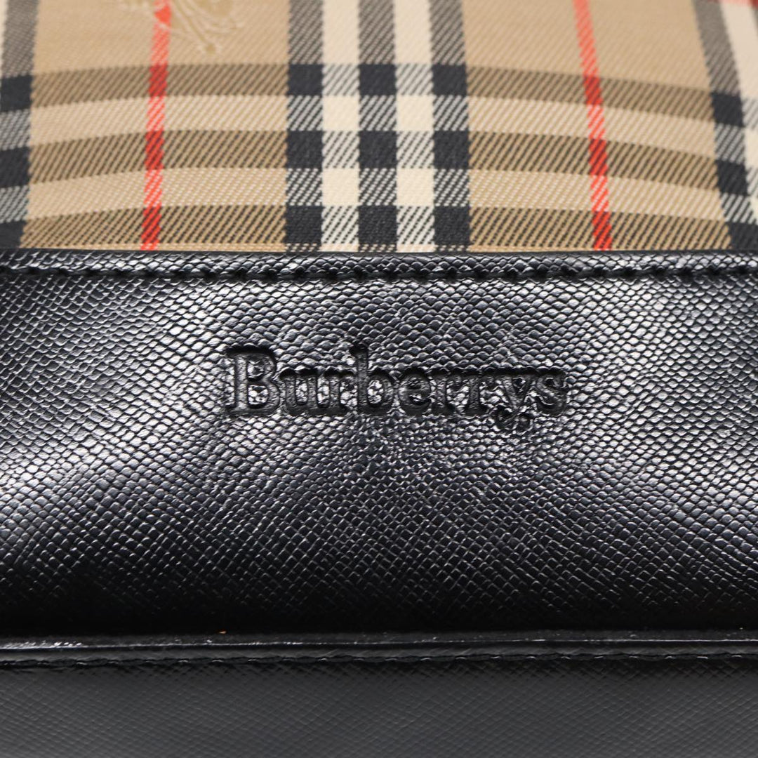 BurberrySs Nova Check Tote Bag Canvas Leather Beige Black gold Auth 87170