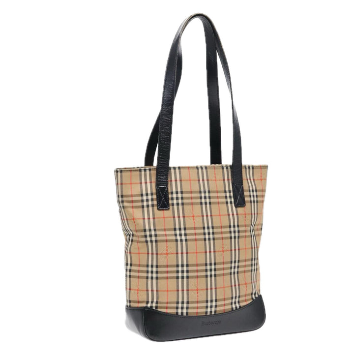 BurberrySs Nova Check Tote Bag Canvas Leather Beige Black gold Auth 87170