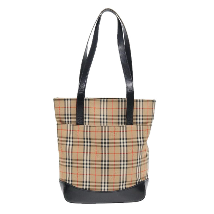 BurberrySs Nova Check Tote Bag Canvas Leather Beige Black gold Auth 87170