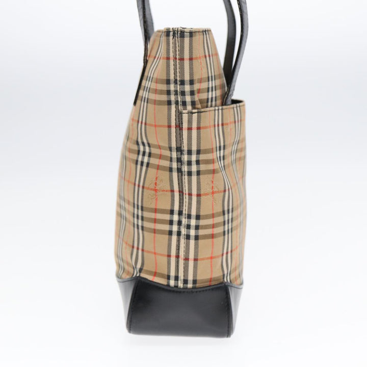 BurberrySs Nova Check Tote Bag Canvas Leather Beige Black gold Auth 87170