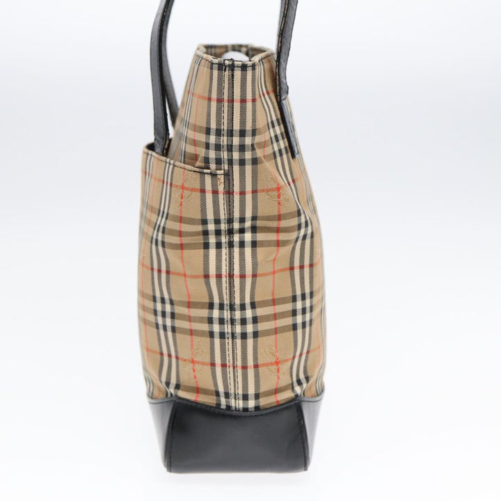 BurberrySs Nova Check Tote Bag Canvas Leather Beige Black gold Auth 87170