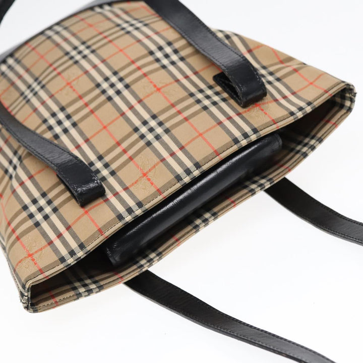 BurberrySs Nova Check Tote Bag Canvas Leather Beige Black gold Auth 87170