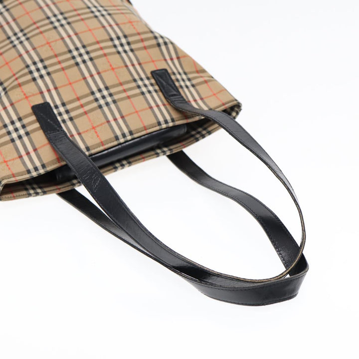 BurberrySs Nova Check Tote Bag Canvas Leather Beige Black gold Auth 87170