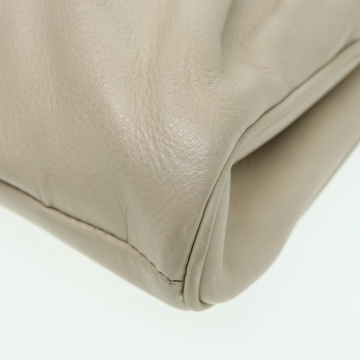 Celine Shoulder Bag Leather Cream Gold Auth 87192