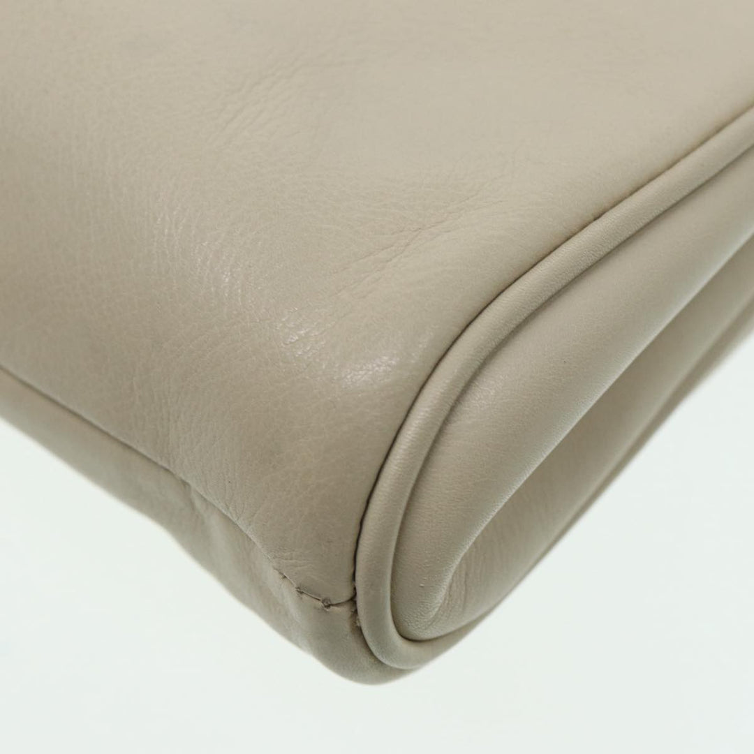 Celine Shoulder Bag Leather Cream Gold Auth 87192