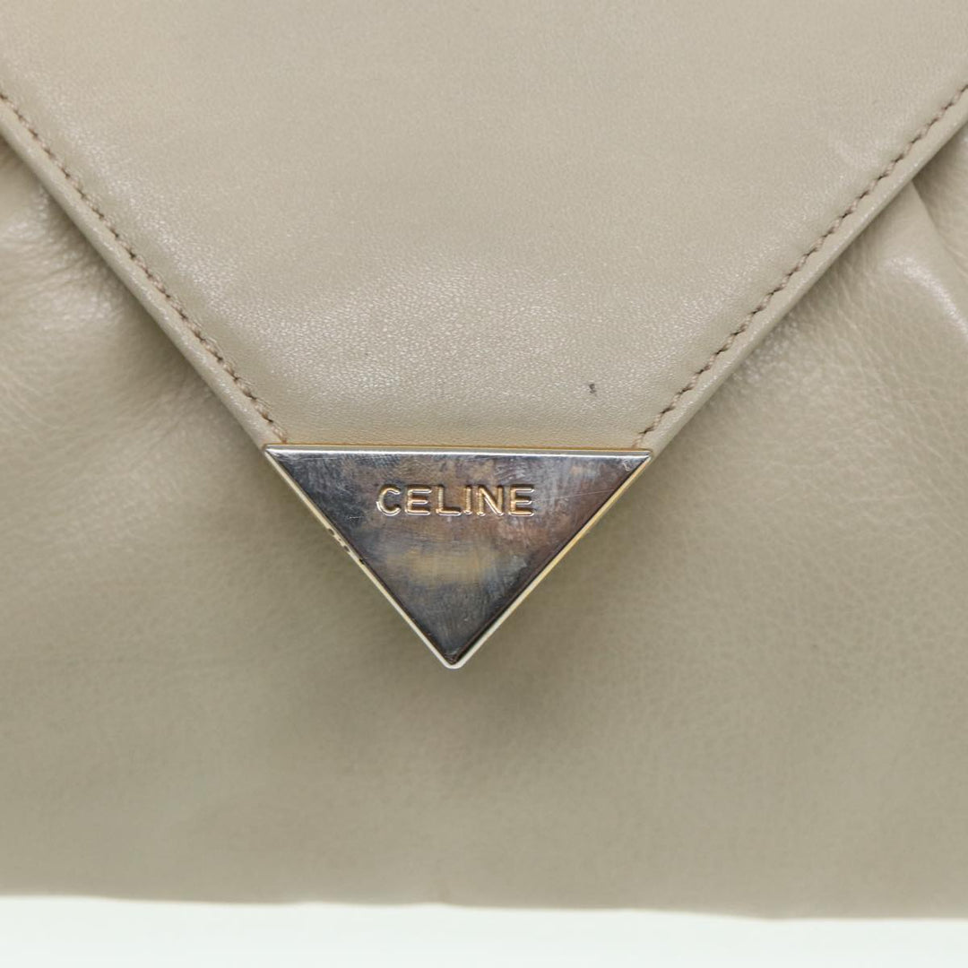 Celine Shoulder Bag Leather Cream Gold Auth 87192