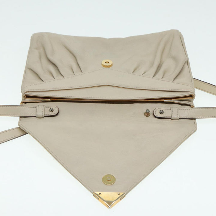 Celine Shoulder Bag Leather Cream Gold Auth 87192
