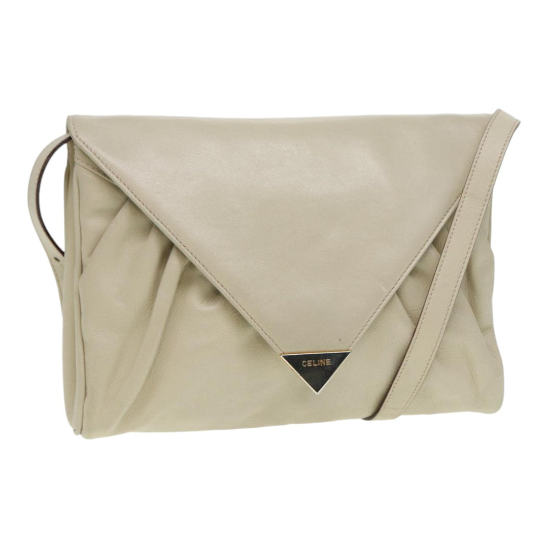 Celine Shoulder Bag Leather Cream Gold Auth 87192