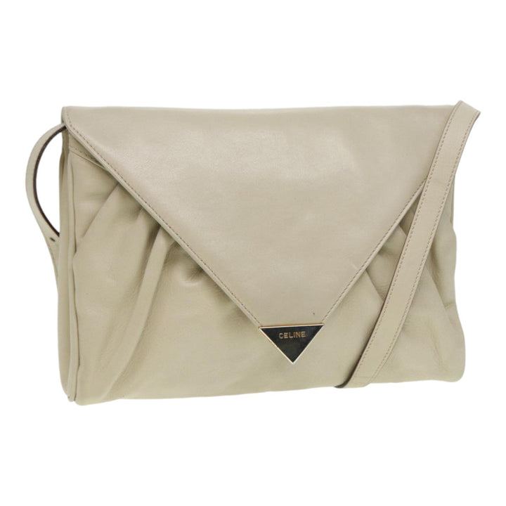 Celine Shoulder Bag Leather Cream Gold Auth 87192