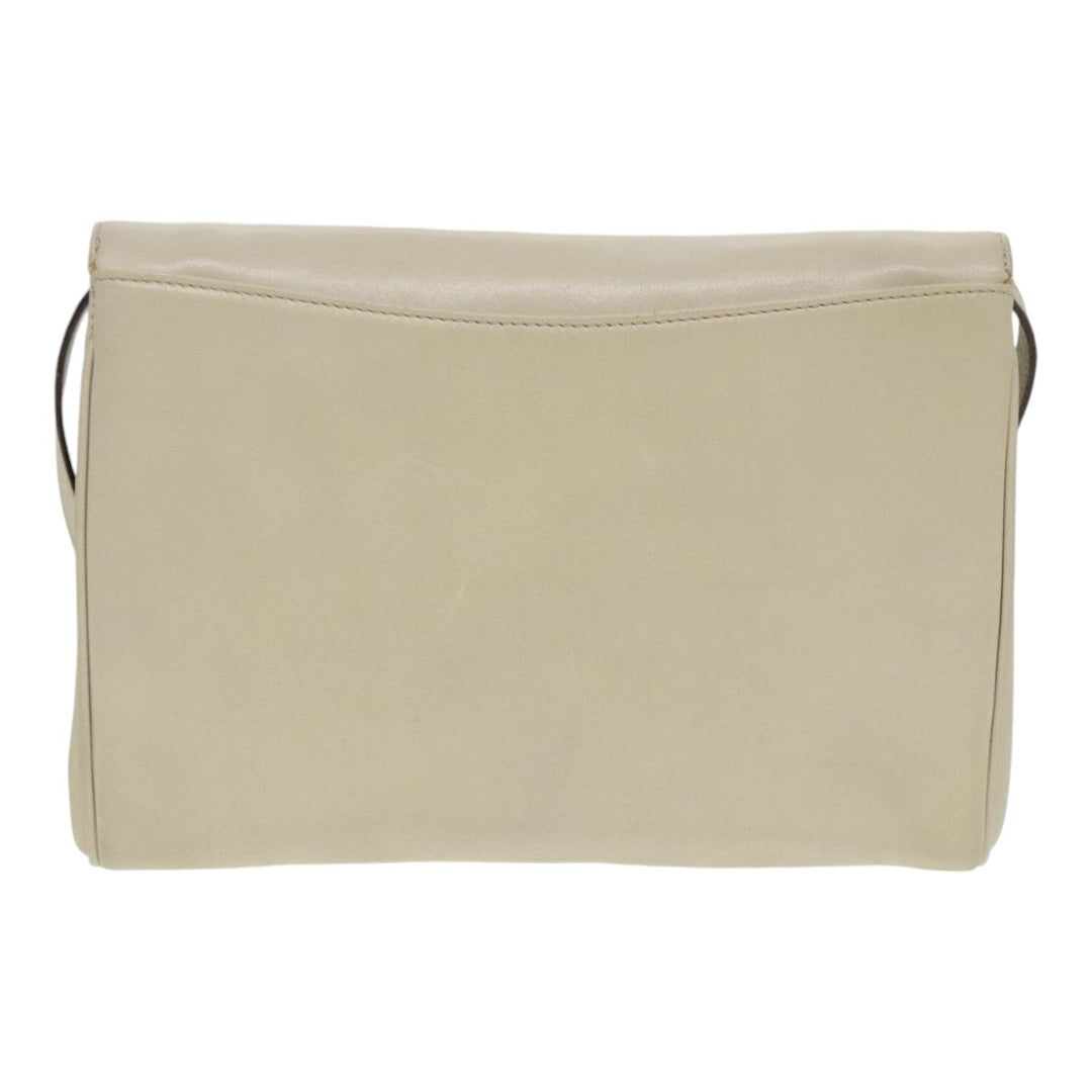 Celine Shoulder Bag Leather Cream Gold Auth 87192