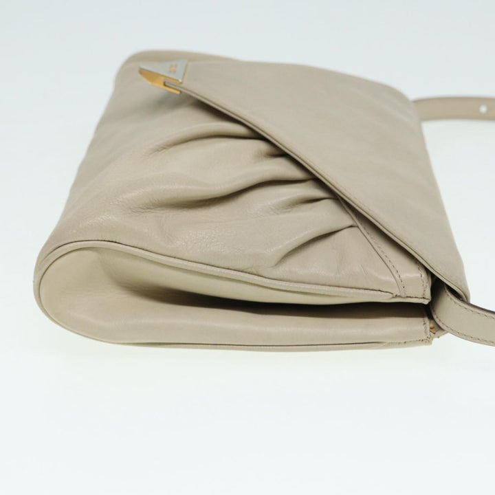 Celine Shoulder Bag Leather Cream Gold Auth 87192