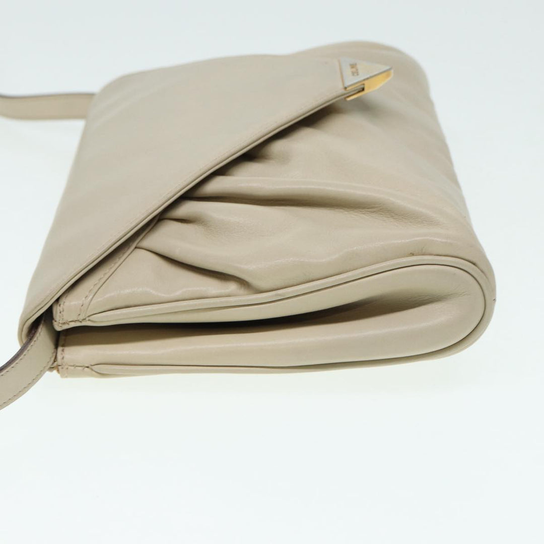 Celine Shoulder Bag Leather Cream Gold Auth 87192
