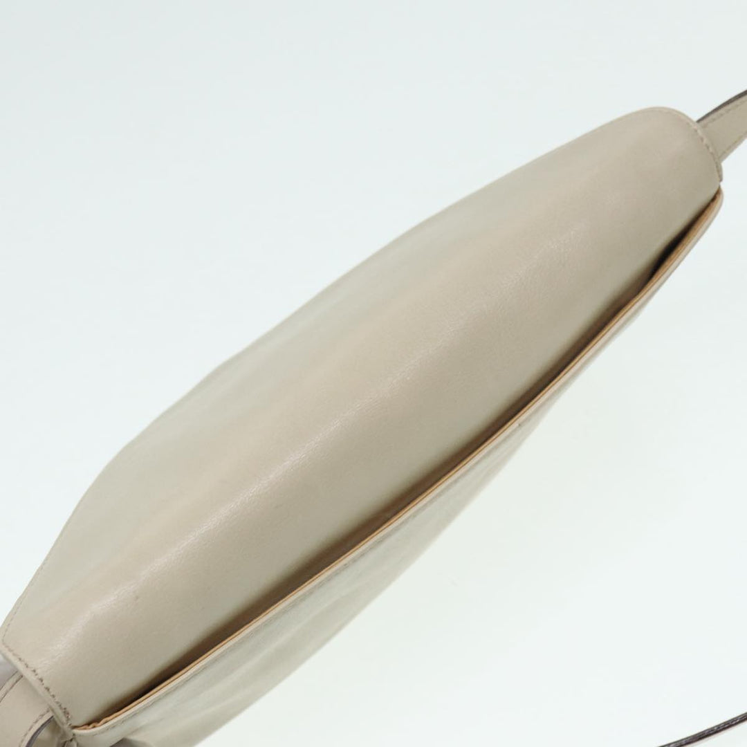 Celine Shoulder Bag Leather Cream Gold Auth 87192