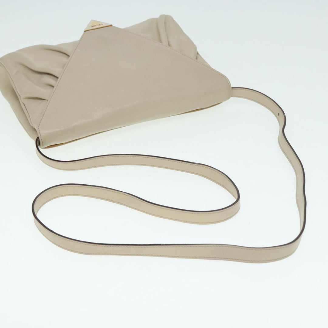 Celine Shoulder Bag Leather Cream Gold Auth 87192