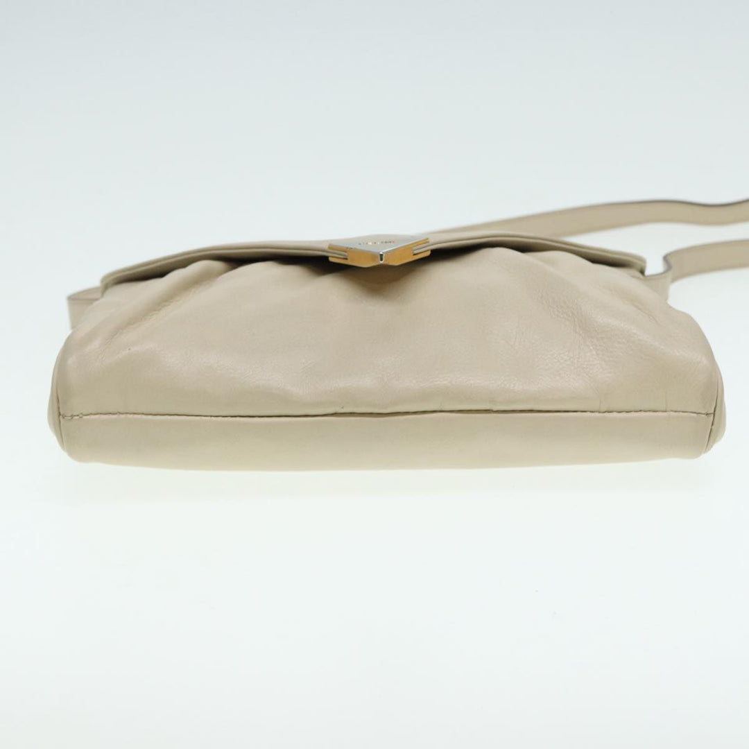 Celine Shoulder Bag Leather Cream Gold Auth 87192
