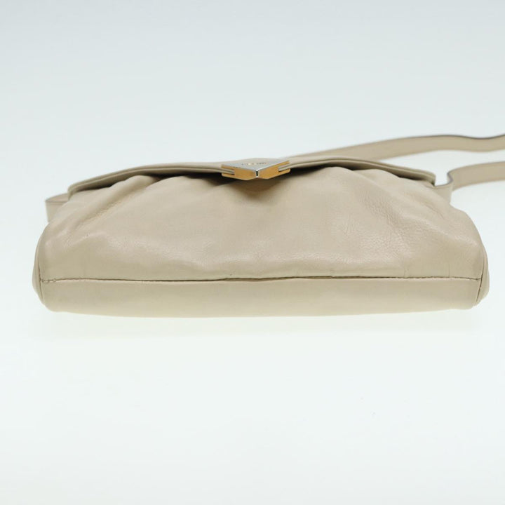 Celine Shoulder Bag Leather Cream Gold Auth 87192