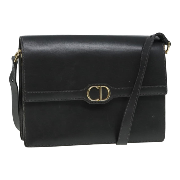 CHRISTIAN Top quality Dior Shoulder Bag Leather Gray Gold Auth 87198
