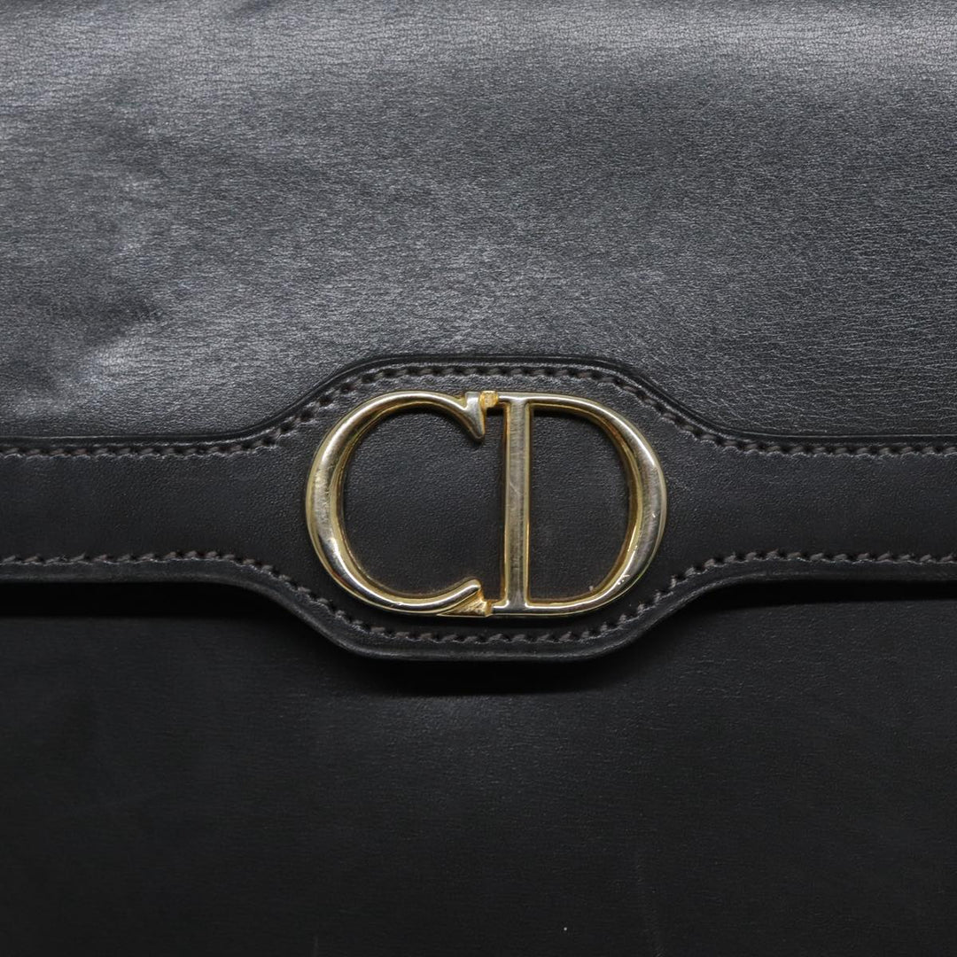 CHRISTIAN Top quality Dior Shoulder Bag Leather Gray Gold Auth 87198