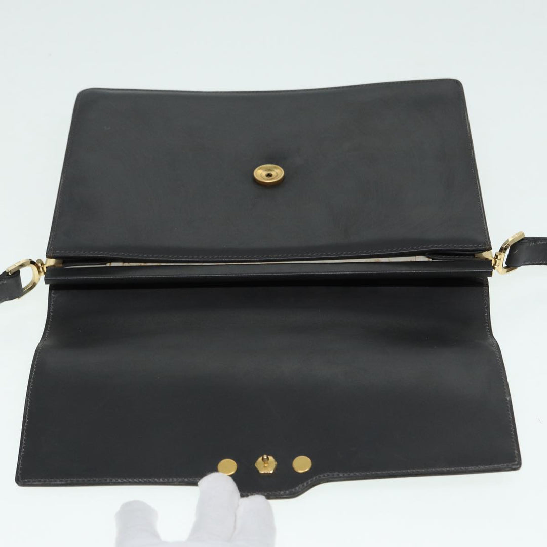 CHRISTIAN Top quality Dior Shoulder Bag Leather Gray Gold Auth 87198