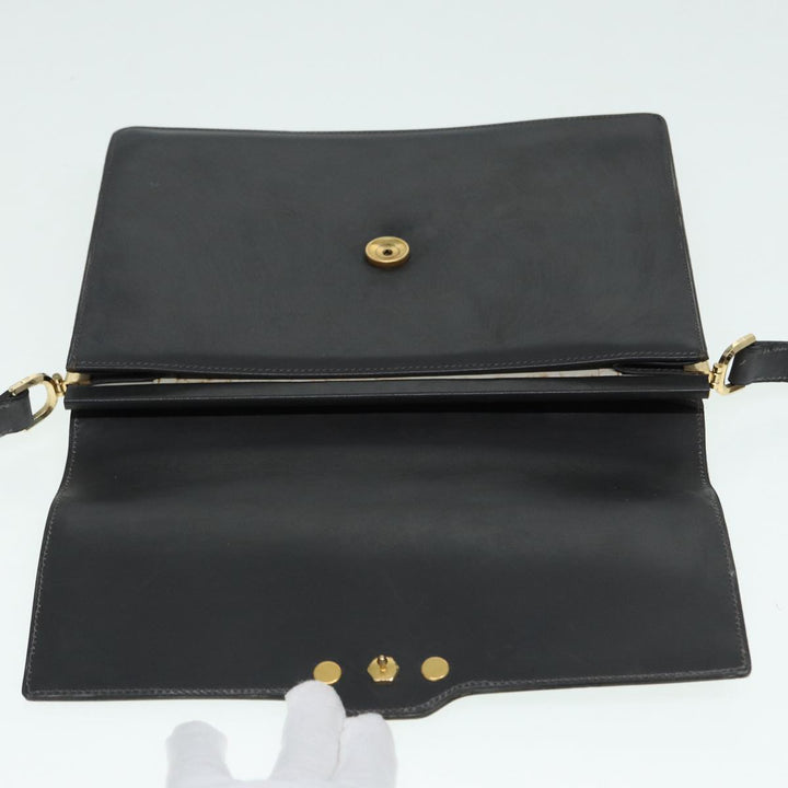 CHRISTIAN Top quality Dior Shoulder Bag Leather Gray Gold Auth 87198