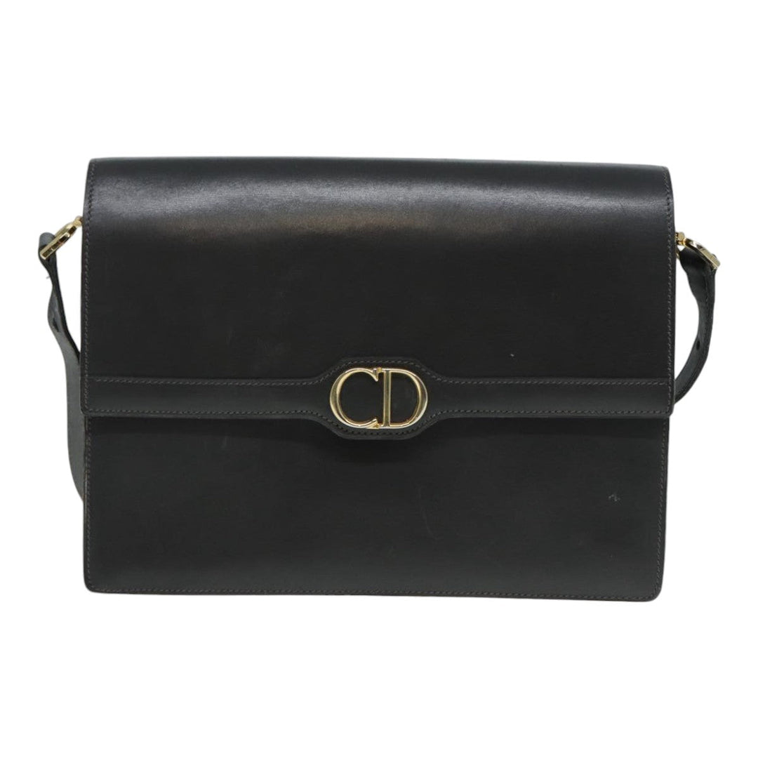CHRISTIAN Top quality Dior Shoulder Bag Leather Gray Gold Auth 87198