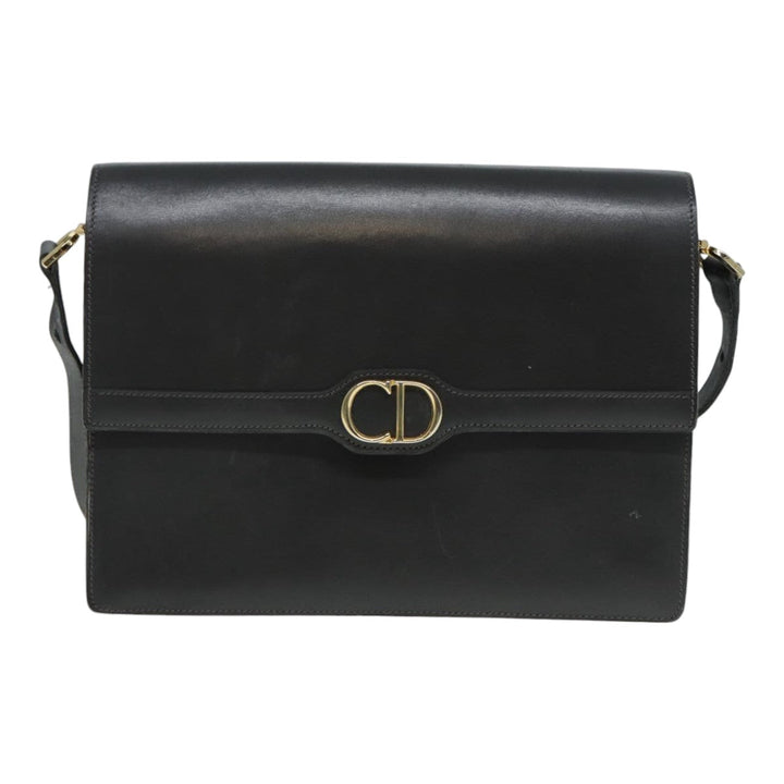 CHRISTIAN Top quality Dior Shoulder Bag Leather Gray Gold Auth 87198