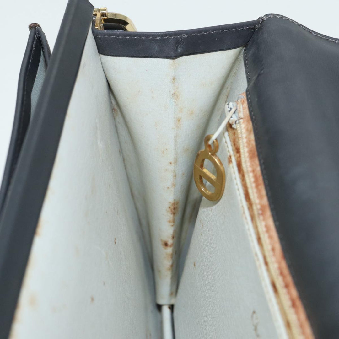CHRISTIAN Top quality Dior Shoulder Bag Leather Gray Gold Auth 87198