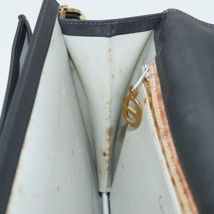 CHRISTIAN Top quality Dior Shoulder Bag Leather Gray Gold Auth 87198