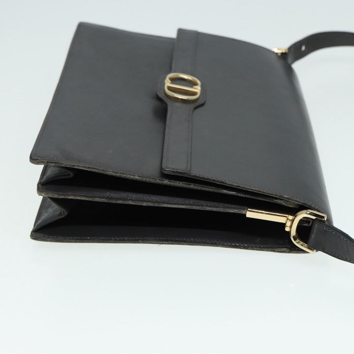 CHRISTIAN Top quality Dior Shoulder Bag Leather Gray Gold Auth 87198