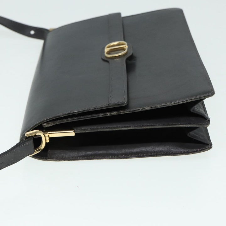 CHRISTIAN Top quality Dior Shoulder Bag Leather Gray Gold Auth 87198