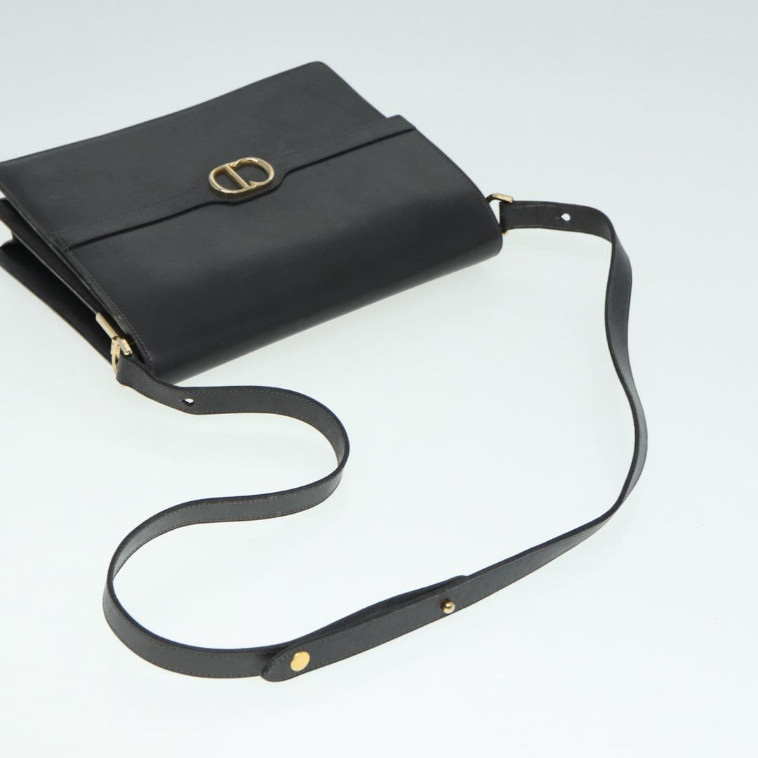 CHRISTIAN Top quality Dior Shoulder Bag Leather Gray Gold Auth 87198