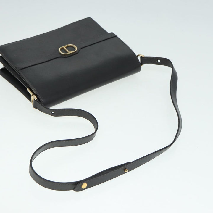 CHRISTIAN Top quality Dior Shoulder Bag Leather Gray Gold Auth 87198