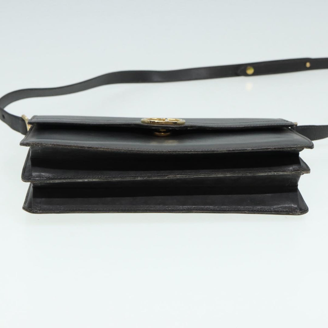 CHRISTIAN Top quality Dior Shoulder Bag Leather Gray Gold Auth 87198