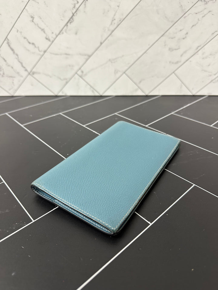 Premium Handmade Hermes Baby Blue Leather Passport Holder