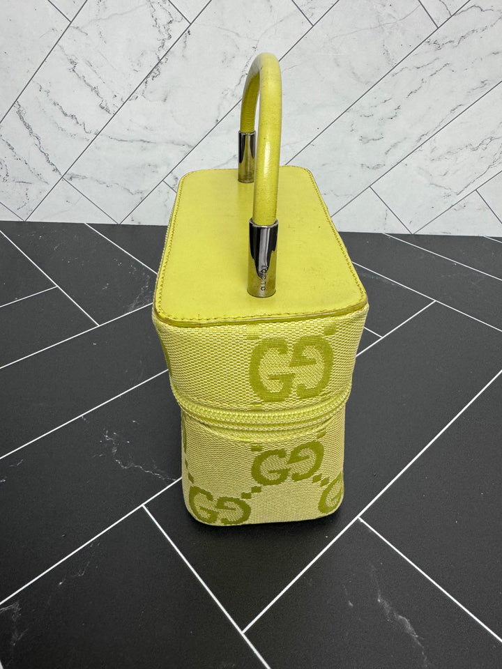 Gucci Green Canvas Top Handle Vanity Bag