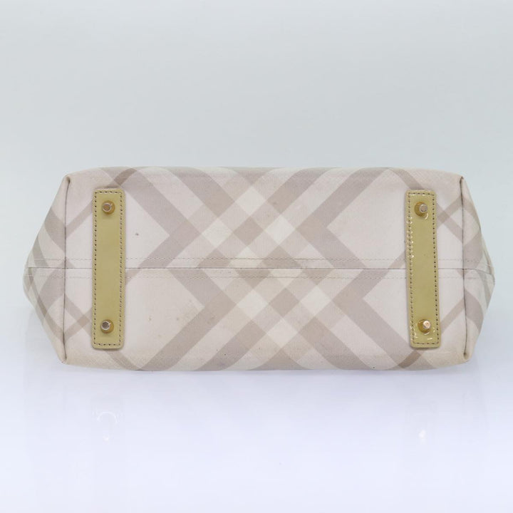 Burberry Nova Check Tote Bag PVC White Silver Auth 87223