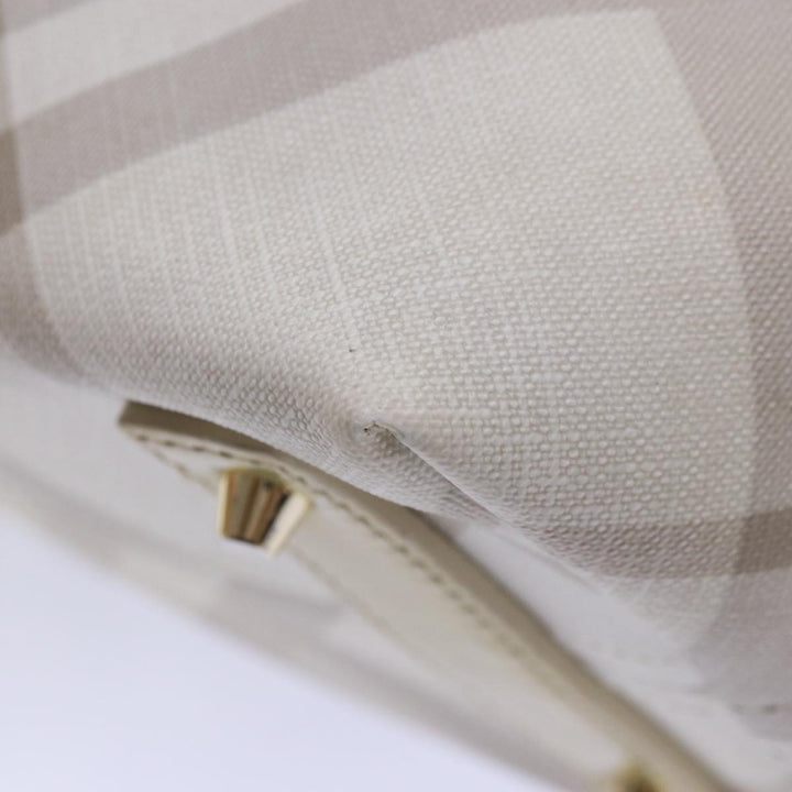 Burberry Nova Check Tote Bag PVC White Silver Auth 87223