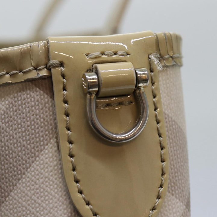 Burberry Nova Check Tote Bag PVC White Silver Auth 87223