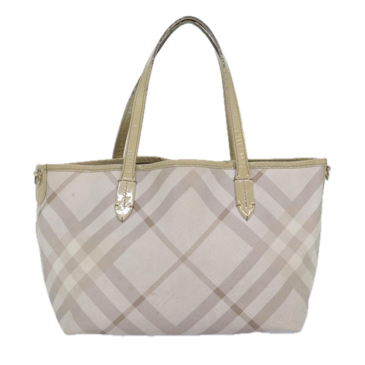 Burberry Nova Check Tote Bag PVC White Silver Auth 87223