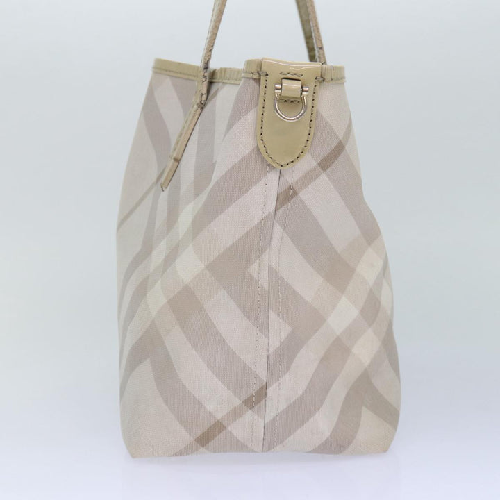 Burberry Nova Check Tote Bag PVC White Silver Auth 87223