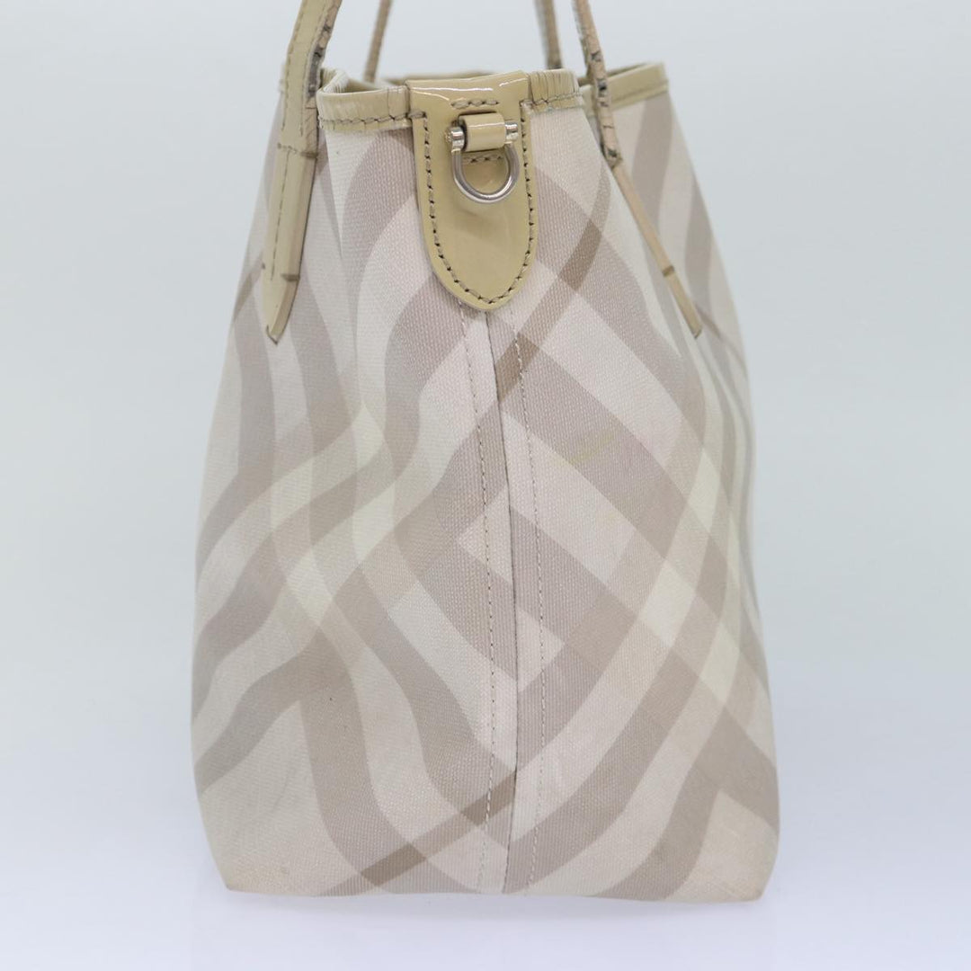 Burberry Nova Check Tote Bag PVC White Silver Auth 87223