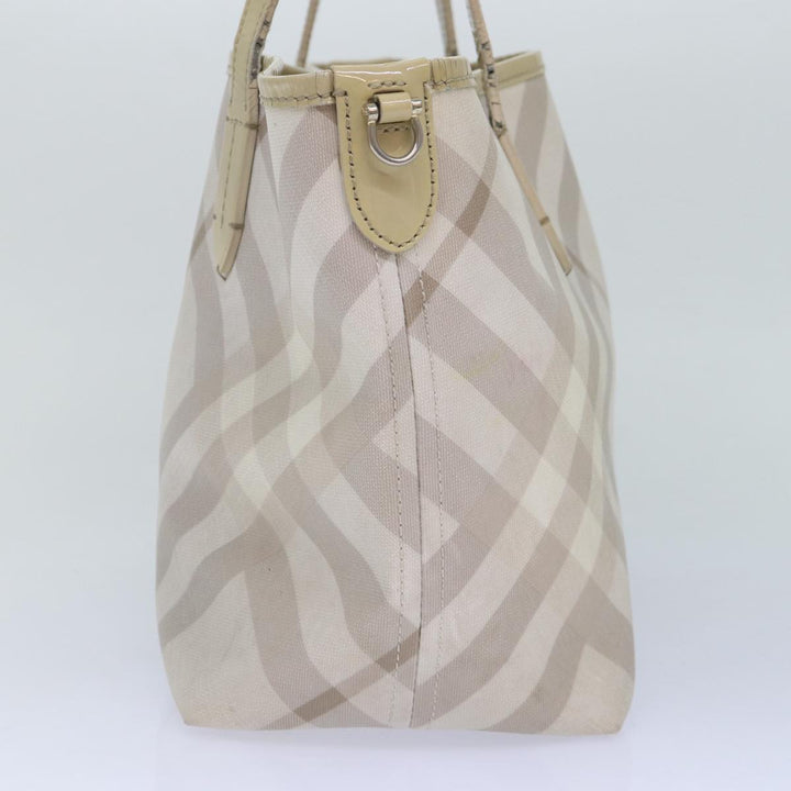 Burberry Nova Check Tote Bag PVC White Silver Auth 87223