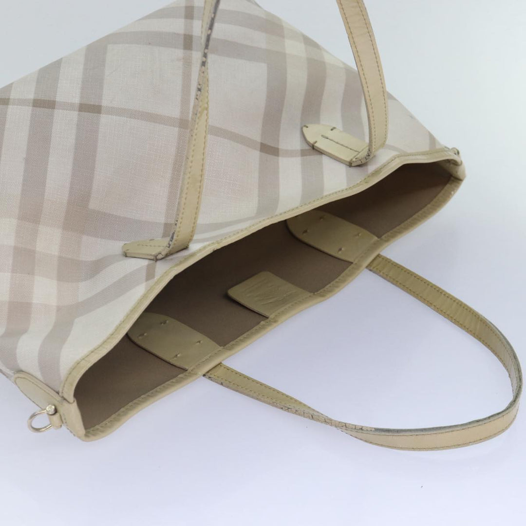 Burberry Nova Check Tote Bag PVC White Silver Auth 87223