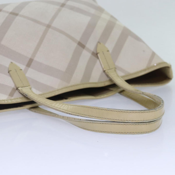 Burberry Nova Check Tote Bag PVC White Silver Auth 87223