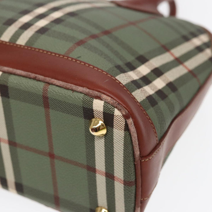 BurberrySs Nova Check Hand Bag PVC 2way Green Gold Auth 87235