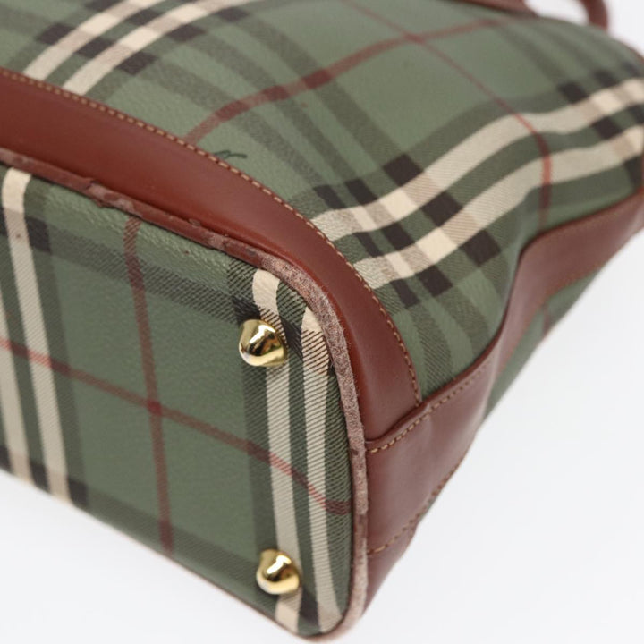 BurberrySs Nova Check Hand Bag PVC 2way Green Gold Auth 87235