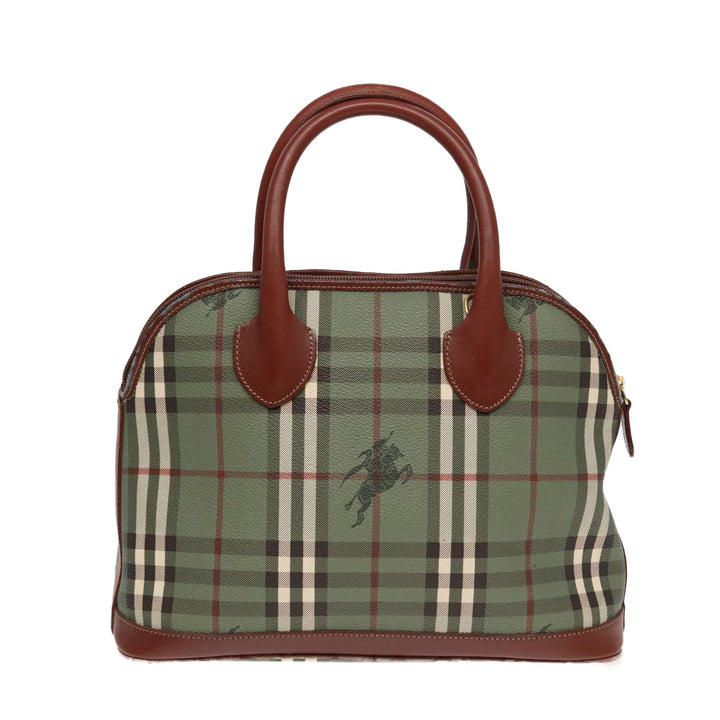 BurberrySs Nova Check Hand Bag PVC 2way Green Gold Auth 87235