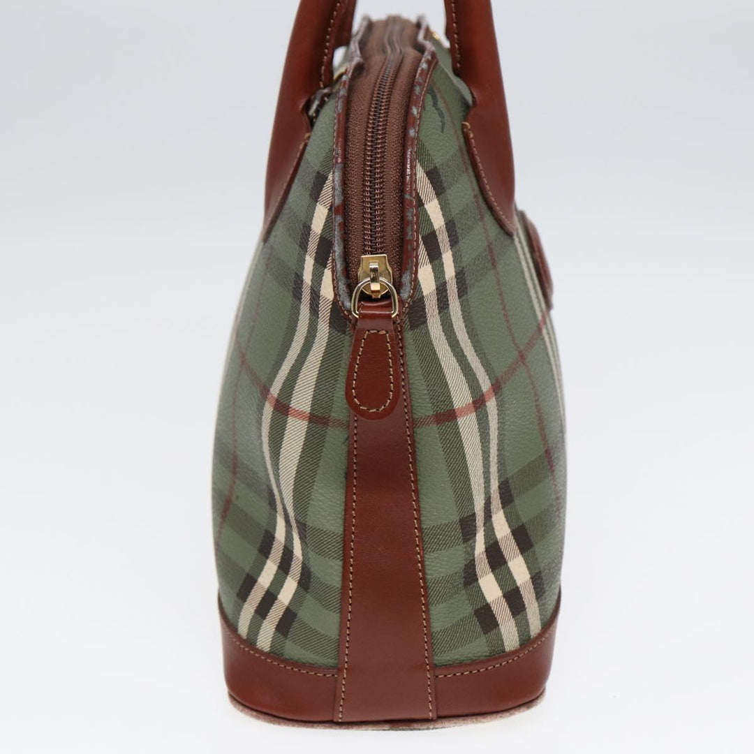 BurberrySs Nova Check Hand Bag PVC 2way Green Gold Auth 87235