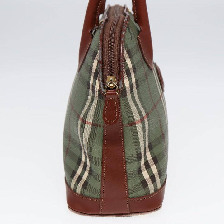 BurberrySs Nova Check Hand Bag PVC 2way Green Gold Auth 87235