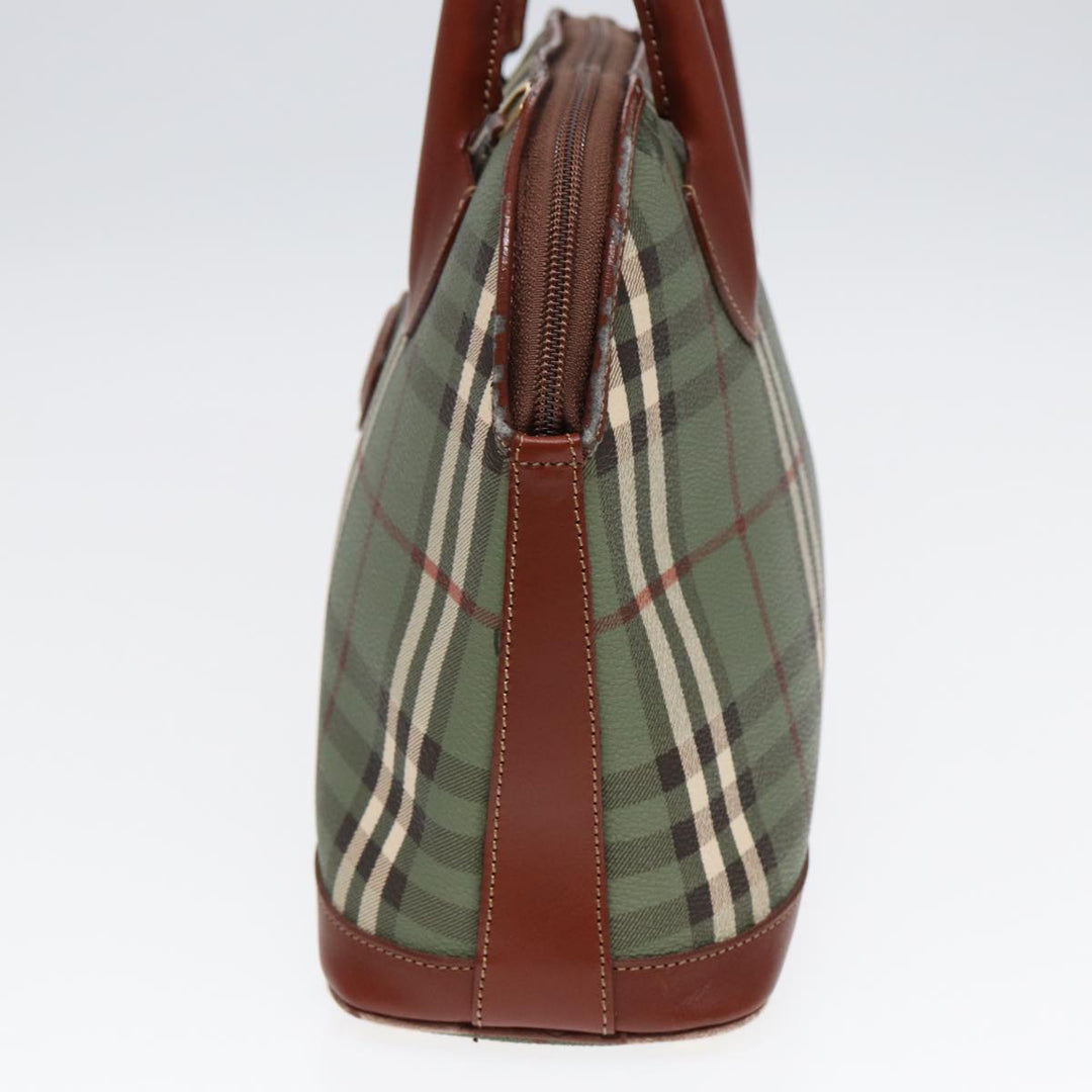 BurberrySs Nova Check Hand Bag PVC 2way Green Gold Auth 87235